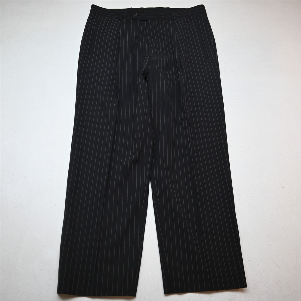 Vtg Hugo Boss 34x30 Black Stripe 100% Wool Einstein/Sigma US Full Cut Pants